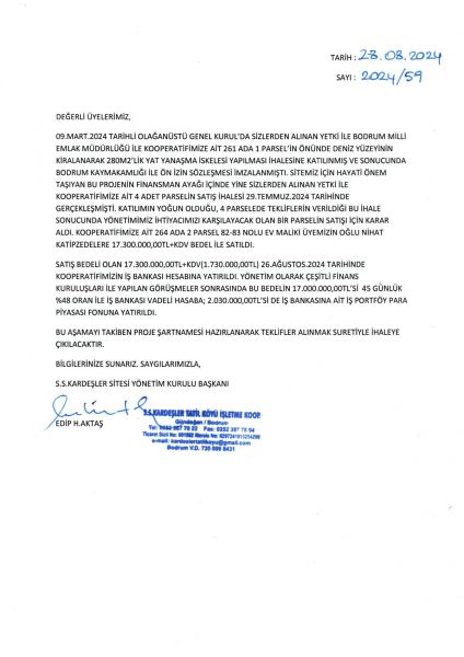 Kardeşler Sitesi Bodrum Duyuru